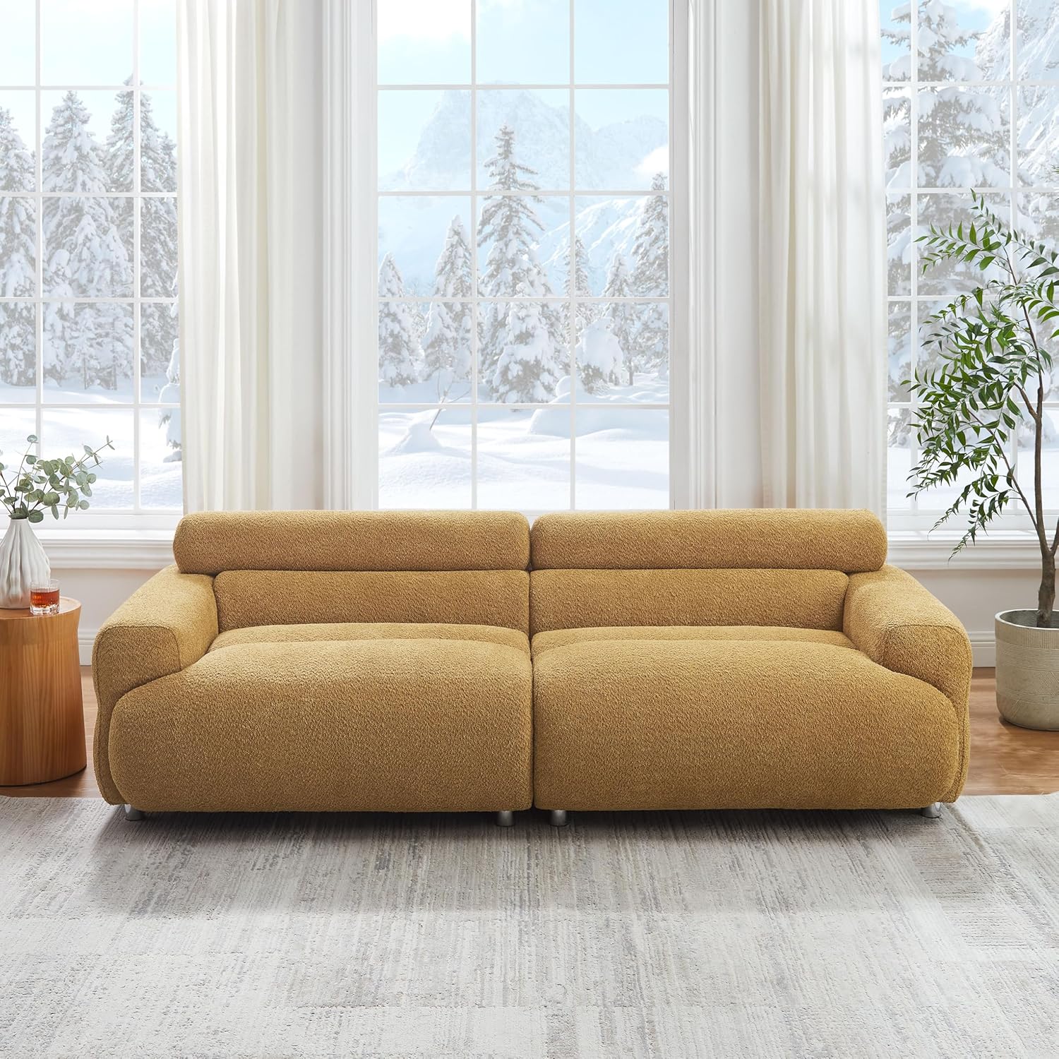 89" Boucle Cloud Loveseat Sofa Couch, Comfy Upholstered Deep Seat Boucle Sofa, Mid Century Modern Couch for Living Room Bedroom Apartment